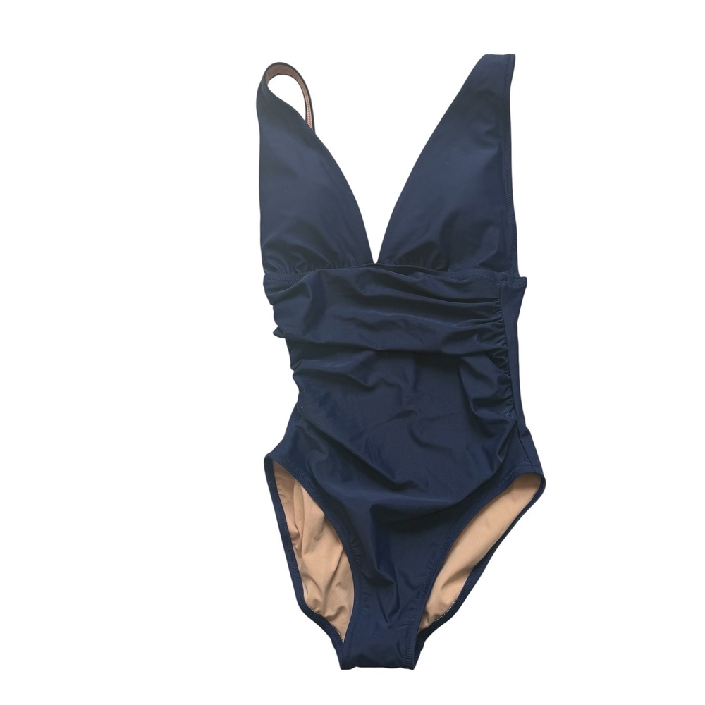 J CREW Ruched plunge one-piece swimsuit XS blue NWT - Picture 4 of 10